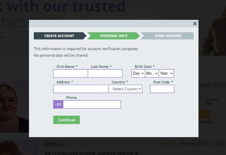 Lifereader personal info form